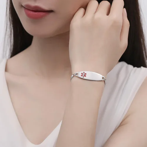 Miniatura 2 de LinnaLove Pulsera de alerta médica de corazón para mujer, joyería de identificación médica de moda 7-8.5 pulgadas ajustable