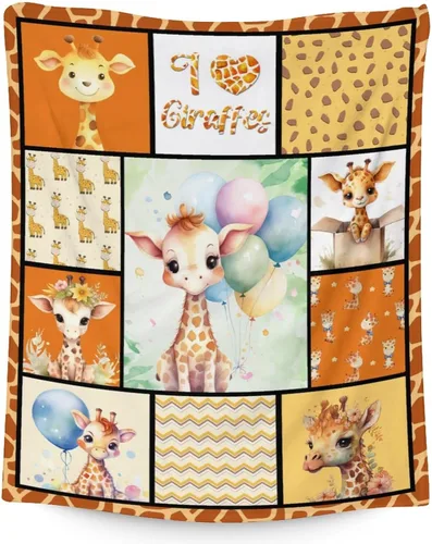 Miniatura 17 de Manta de jirafa para regalo, 30 x 40 pulgadas, bonita manta para adultos y niños, mantas amarillas de felpa suave para sofá, oficina