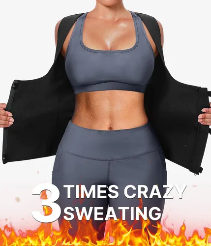 Miniatura 5 de GAODI Chaleco de entrenamiento de cintura para mujer, corsé delgado, camiseta sin mangas con cremallera, camisa de compresión, traje de sauna