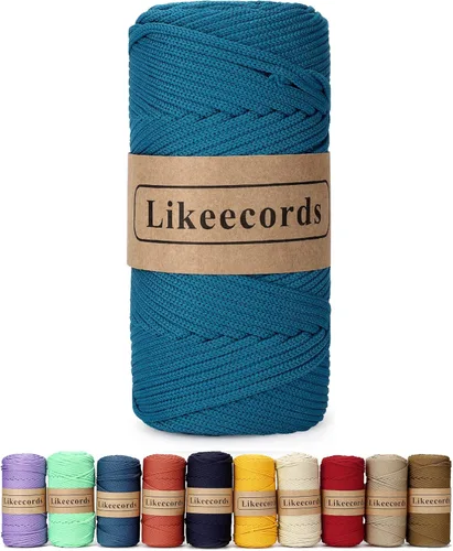 Miniatura 58 de Likeecords Cordón de macramé trenzado de poliéster de 0.157 in, 140 yardas/426 pies, hilo elástico para bolsa de ganchillo para manualidades, Verde
