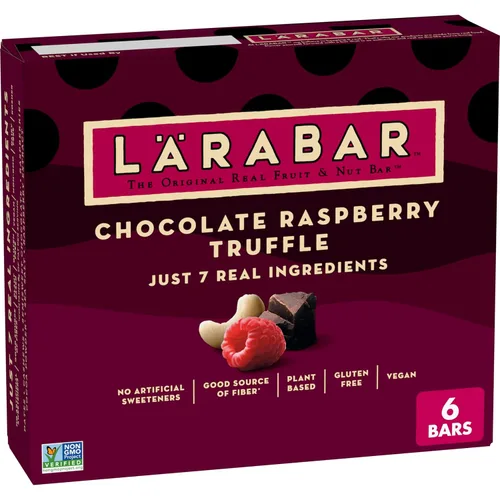 Larabar Trufa de frambuesa y chocolate, barras de frutas y nueces, sin gluten y veganas, 9.6 onzas, 6 unidades
