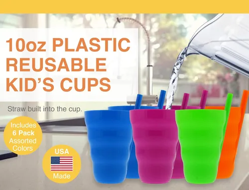 Miniatura 2 de Arrow Home Products Sip A Cup con popote integrado, 10 onzas, paquete de 6 vasos con popote sin BPA para niños, ideal para uso diario, fabricado