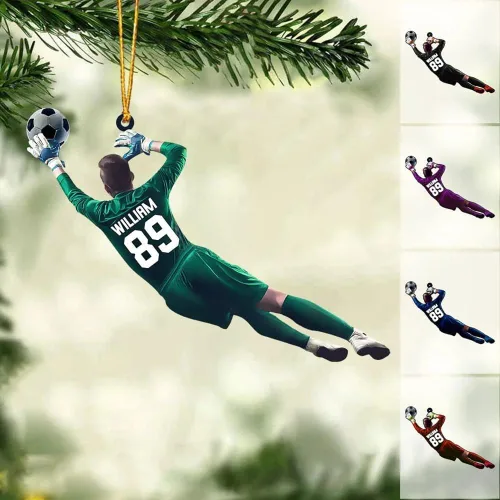 Adorno de fútbol personalizado, adorno de Navidad de jugador de fútbol personalizado con nombre y número, regalo deportivo único para hombres,