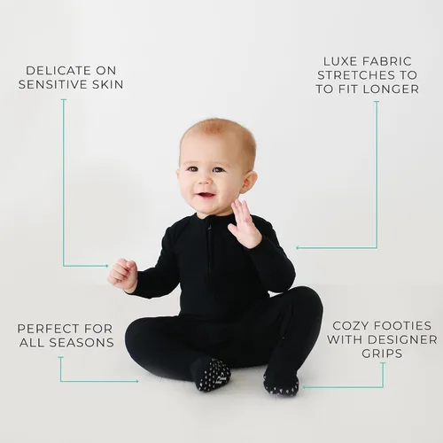 Miniatura 4 de Posh Peanut Pijama con pies para bebé, viscosa suave hecha de bambú con cremallera de 2 vías y mamelucos