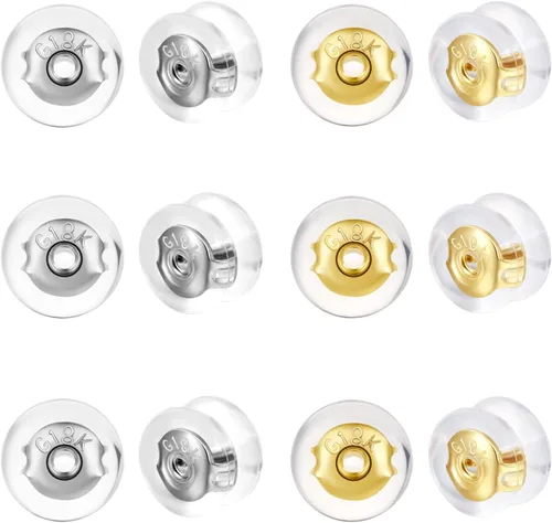 Miniatura 7 de Parte trasera de silicona para aretes, de silicona de oro de 18 quilates para tachuelas/orejas caídas, cierre seguro para aretes pesados, no irrita