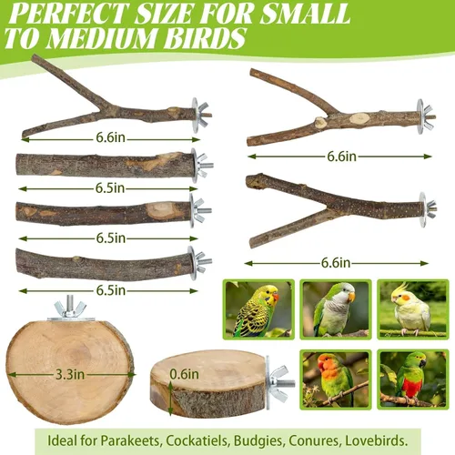 Miniatura 3 de 8 Piezas de Perchas de Aves Naturales de Madera para Jaula, Soporte y Plataforma de Perca para Loros, Accesorios para Jaula de Pájaros