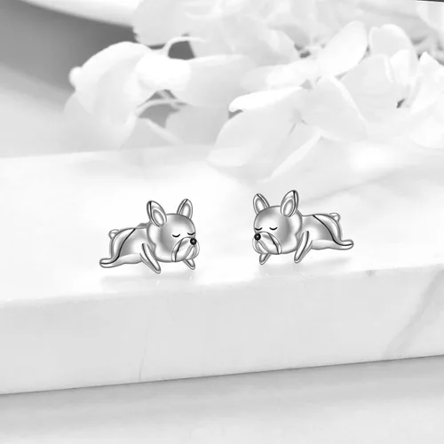 Miniatura 3 de Aretes de bulldog francés de plata de ley 925 con diseño de perro de animales lindos regalos para mujeres