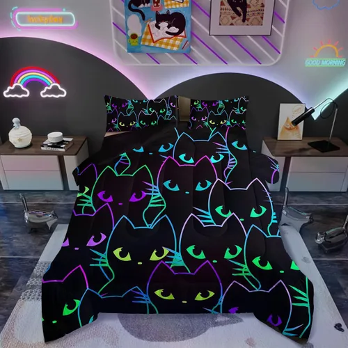 Miniatura 14 de Erosebridal Juego de ropa de cama de calavera de vaca bohemia tamaño individual para vaquero occidental, diseño de cactus y esqueletos negros, juego