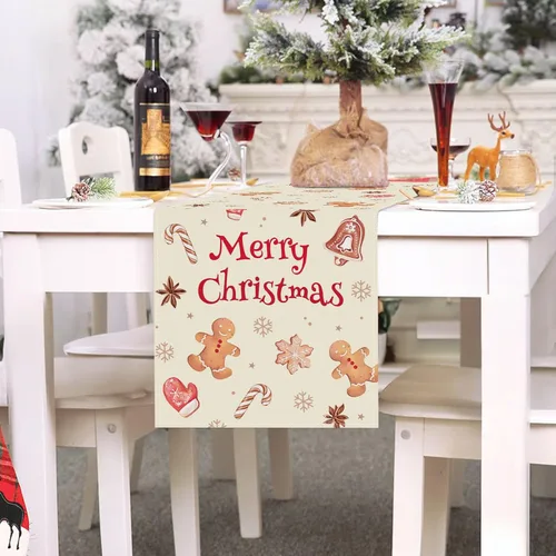 Miniatura 2 de Bonhause Camino de mesa de pan de jengibre de Navidad de 13 x 72 pulgadas, galletas de Navidad, decoración de mesa de comedor para interiores