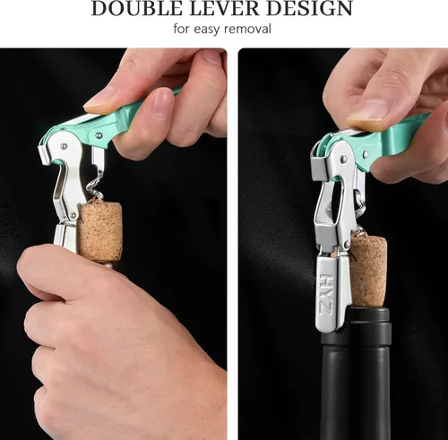 Miniatura 3 de HYZ Paquete de 2 Abridores de Vino Sacacorchos de Camarero, Llave de Vino Profesional para Meseros, Bartender con Cortador de Papel Aluminio, Verde