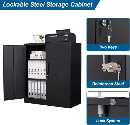 Miniatura 5 de PEUKC Armario de almacenamiento de metal con cerradura, gabinetes de almacenamiento pequeños de acero de 36 pulgadas, 2 estantes ajustables, 2 Negro