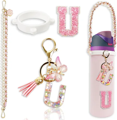 Miniatura 63 de Letter Handle Strap Accessories with Cute Initial Charm Compatible with Owala Water Bottle 24oz 32oz 40oz Owala Kids Púrpura