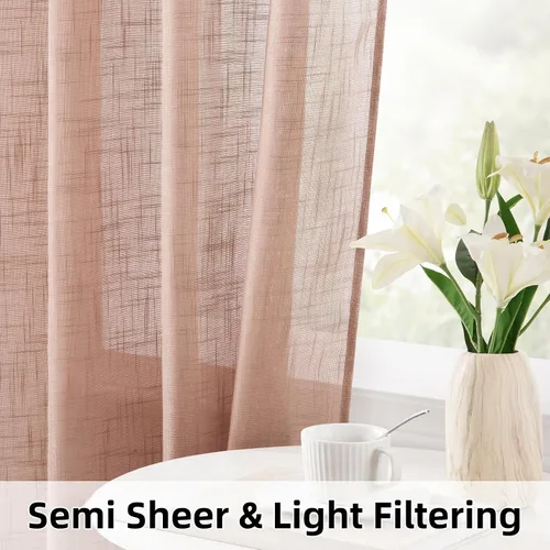 Miniatura 4 de HOMEIDEAS - Cortinas traslúcidas de lino rosa pálido, 2 paneles de 63 pulgadas de largo con textura de rosa polvoriento semitransparente, cortinas
