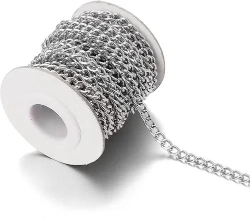 Miniatura 15 de N/C Cadenas de aluminio de 15 pies de eslabones de perlas de imitación, cadena de eslabones trenzados, cadenas de cable cruzado con colgante