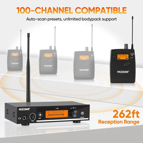 Miniatura 4 de Sistema de monitor inalámbrico en el oído, sistema IEM mono UHF Pro con transmisor de metal, 1 receptor de cuerpo con auriculares de monitor, 100