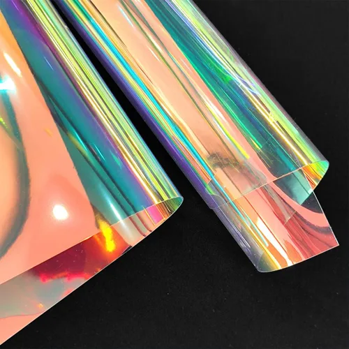 Miniatura 4 de 6 piezas de tela holográfica transparente de PVC azul iridiscente de 0.031 in de grosor de vinilo transparente con espejo de lámina láser para XHT