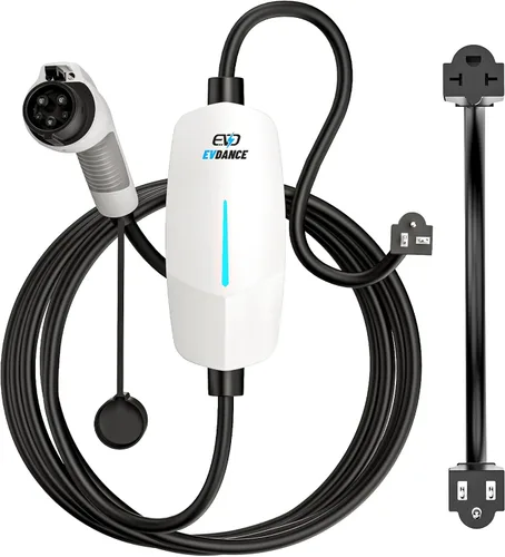 EVDANCE Cargador EV Nivel 1 y 2, Cargador Portátil para Vehículo Eléctrico con Cable de 25 Pies, Estación de Carga EV para el Hogar para Autos Blanco