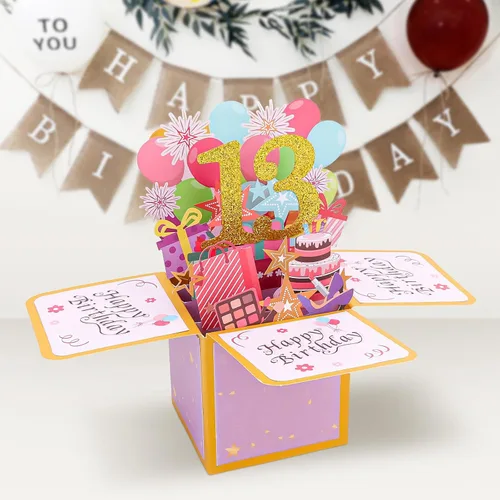 Miniatura 7 de CIEHER Tarjeta desplegable de cumpleaños número 13 para adolescentes, tarjeta de felicitación 3D única, regalos de cumpleaños para niñas y niños