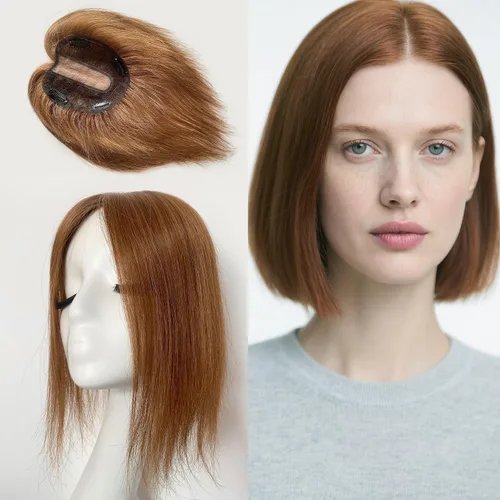 Miniatura 14 de Cubrecabello humano real de seda de 5 x 5.5 pulgadas, tamaño de la gorra, cobertura de corona de cabello lacio Remy, pieza de cabello atado a mano 2#