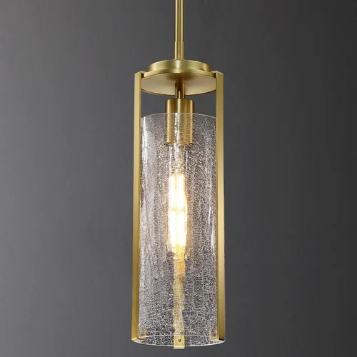 Untrammelife Lámpara colgante moderna dorada, lámpara colgante de cristal agrietado de 14 pulgadas de alto, 1 lámpara de techo de latón cepillado