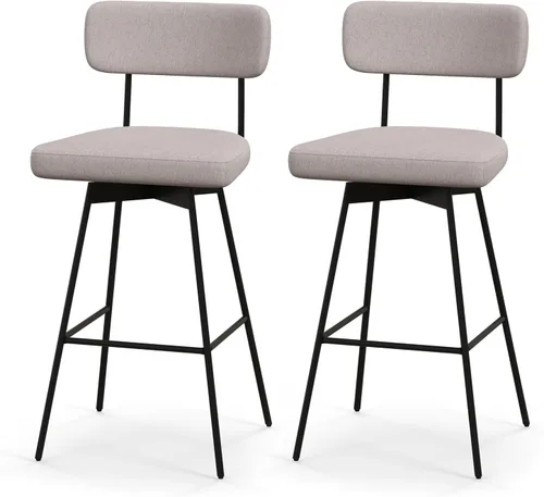 COSTWAY Juego de 2 taburetes de bar, sillas tapizadas de altura de barra de 29 pulgadas con respaldo, sillas de bar giratorias de 360° con patas y