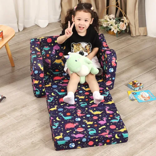 Miniatura 6 de MOMCAYWEX Sofá para niños, sofá de espuma abatible 2 en 1, silla plegable suave para juegos, color morado Púrpura