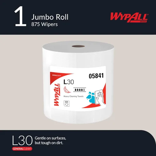 Miniatura 2 de WypAll General Clean L30 - Toallas de limpieza pesadas (05841), toallitas fuertes y suaves, color blanco, 875 toallas por rollo gigante, 1 rollo por
