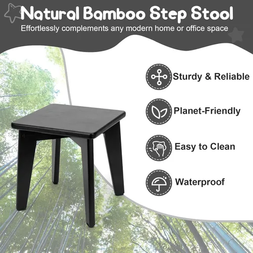Miniatura 2 de StrongTek Taburete de bambú para niños y adultos, material natural, taburete corto resistente y versátil para baño, cocina, dormitorio, taburete
