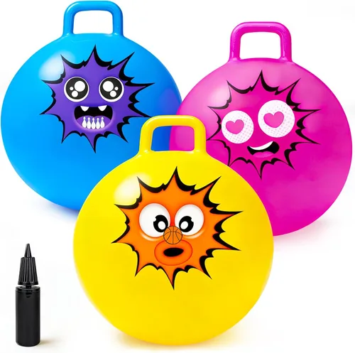 Hymaz Pelota de tolva para niños de 3 a 6 años, paquete de 3 bolas inflables con asa, pelota inflable para saltar saltando, juguetes de salto de