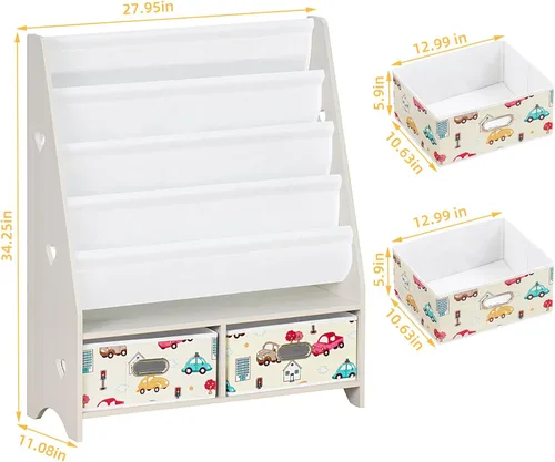 Miniatura 3 de Lerliuo Estantería infantil de 5 niveles, estante beige para libros con 2 cajones, estantería de madera para bebés y niños, estantes de exhibición