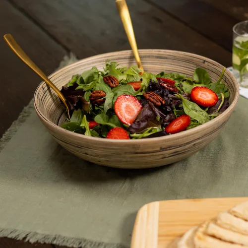 Miniatura 7 de LEXA Ensaladera de bambú hecha a mano de 12 pulgadas, cuenco de fruta grande de madera de 130 onzas para encimera de cocina, bambú negro, paquete