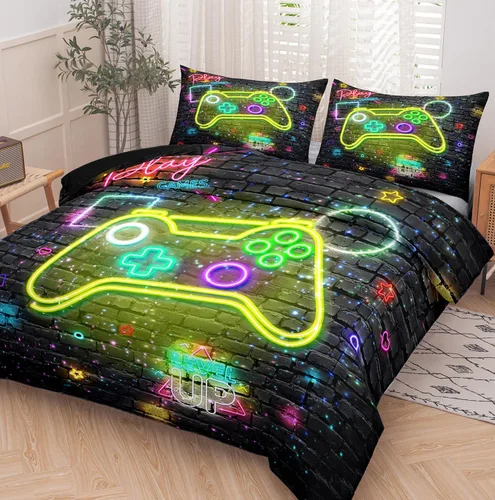 Miniatura 8 de NINENINE Juego de ropa de cama de 5 piezas, juego de ropa de cama de tamaño individual para niños, juegos de edredón individual para niños con 1