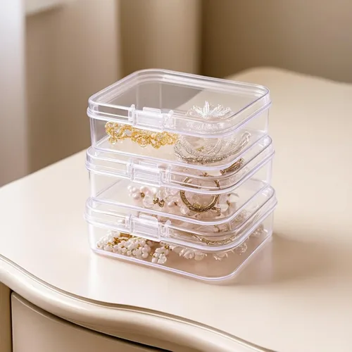 Miniatura 3 de 100 unidades de cajas de almacenamiento rectangulares mini de plástico transparente con tapa con bisagras para cuentas y otros artículos pequeños