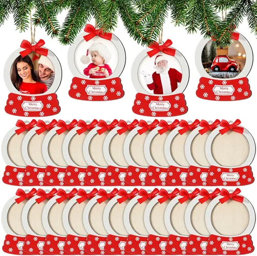 Miniatura 8 de Blulu 24 piezas de adorno de fotos de la primera Navidad del bebé 2025 marcos de fotos de Navidad a granel marcos de fotos colgantes de madera
