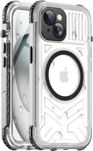 Miniatura 7 de Funda impermeable para iPhone 15 con Magsafe, protector de pantalla, cordón, IP68 militar de cuerpo completo a prueba de golpes, para deportes