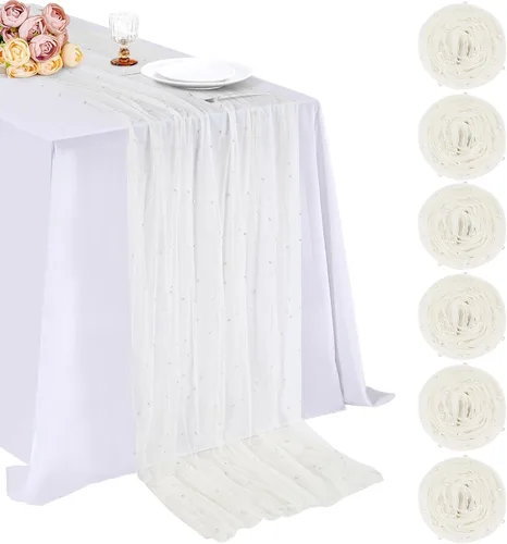 Miniatura 22 de LuoluoHouse Camino de Mesa de Perla para Centros de Mesa de Boda: Camino de Mesa de Perla de 10 pies, Decoración de Mesa de 29x120 Pulgadas de Tul