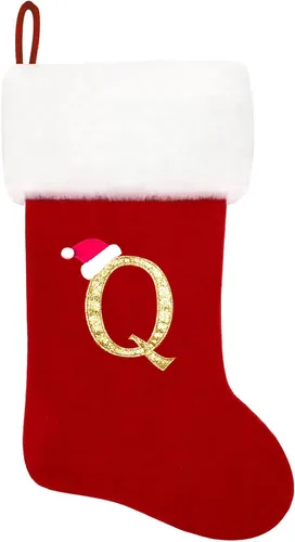 Miniatura 207 de Calcetines de Navidad bordados de 20 pulgadas con monograma, terciopelo negro con puño de felpa blanca supersuave, adornos clásicos para decoración