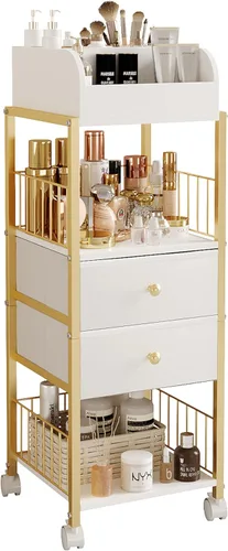 Miniatura 7 de Carrito de almacenamiento organizador de maquillaje de piso, carrito de maquillaje rodante con cajones, organizadores y almacenamiento de maquillaje