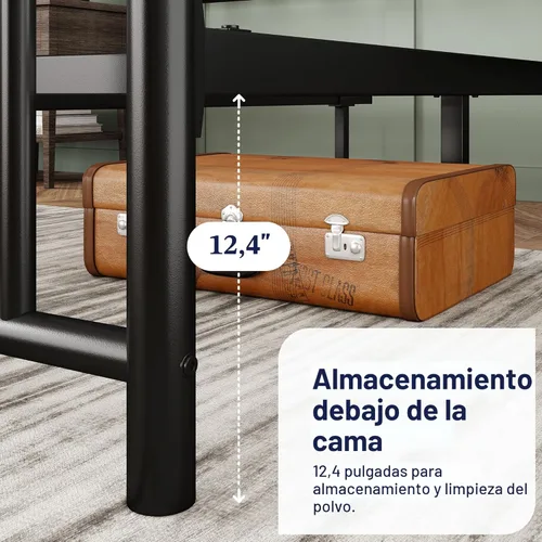 Miniatura 6 de Allewie Base de cama de plataforma de metal de tamaño completo de 14 pulgadas con cabecero y pie de cama vintage victoriano/base de Negro