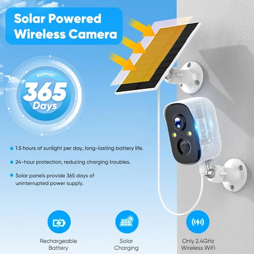 Miniatura 2 de Cámaras de seguridad solar Sofiwaa inalámbricas para exteriores, cámara solar 2K inalámbrica para el hogar, 2.4GHz WiFi, visión nocturna a