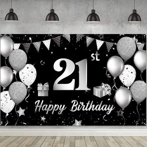Miniatura 8 de Blulu Cartel de fondo de feliz cumpleaños de tela extra grande, cartel de cumpleaños plateado, telón de fondo de fotografía para suministros