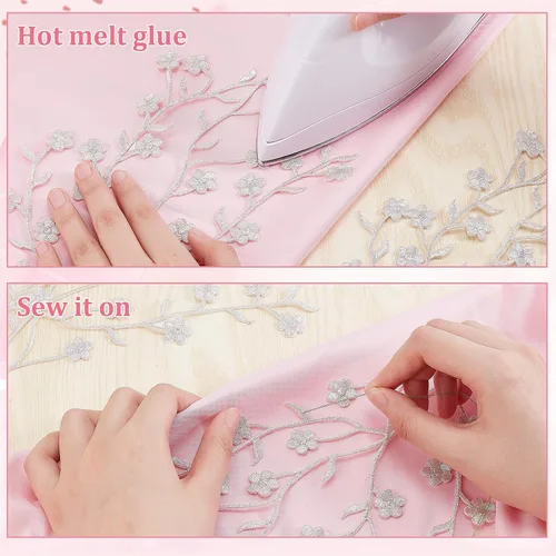 Miniatura 4 de CRASPIRE 2 piezas de apliques de flores para coser en ciruela, parches de bordado floral de encaje, vestidos de tela, accesorios para reparación