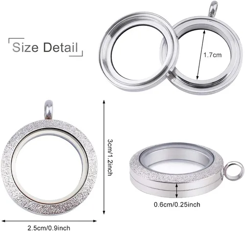 Miniatura 2 de WANDIC Juego de 4 dijes para fotos, de acero inoxidable mate, redondos, de memoria, colgante, para ramo de boda, para fotos o bodas, 0.98 pulgadas