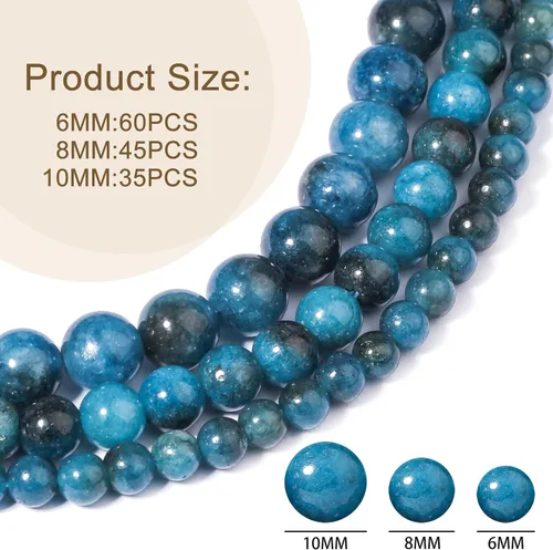 Miniatura 3 de Cuentas de Apatita 10mm 35 Piezas de Piedra para Hacer Joyería, Cuentas Grandes, Pulseras, Keychaian, Cuentas Sueltas Redondas Lisas, Cuentas