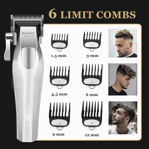 Miniatura 5 de KEMEI 1798 - Cortadora de pelo profesional para hombres, 9100 RPM inalámbrica, con cuerpo de metal, recortadora de pelo de 3000 mAh con pantalla