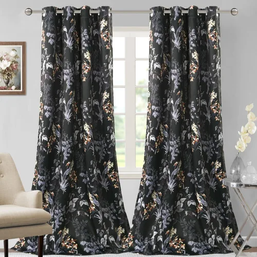 Miniatura 12 de H.VERSAILTEX Cortinas 100% opacas de 63 pulgadas de largo, juego de 2 paneles de cortinas estampadas con aislamiento térmico para dormitorio