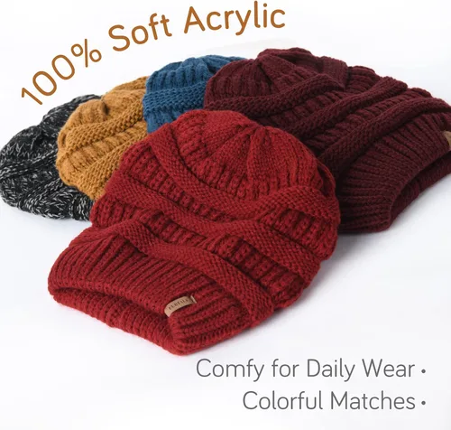 Miniatura 36 de FURTALK Gorro de invierno para mujer, con forro de satén, tejido trenzado, grueso, holgado, gorro cálido