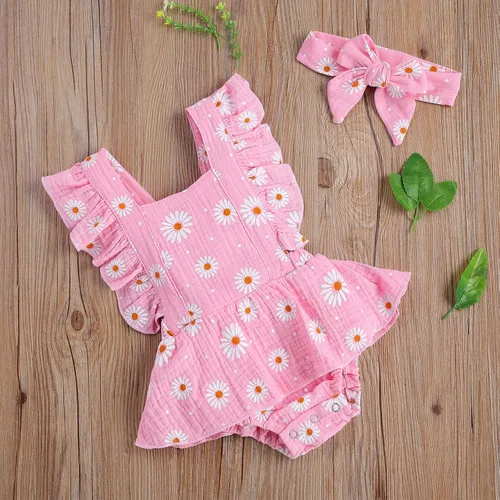 Miniatura 3 de Mameluco para bebé recién nacido, con margaritas, ropa ajustable con volantes de una pieza, overol de verano para bebé