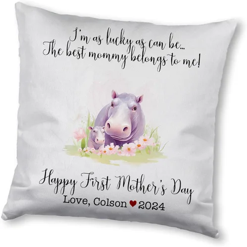 Miniatura 5 de Generic Custom Mama Hippopotamus with Childs, First Mother's Day Custom Pillowcase, Personalized Mother's Day Pillowcase, Gift for Mom, Home Decor