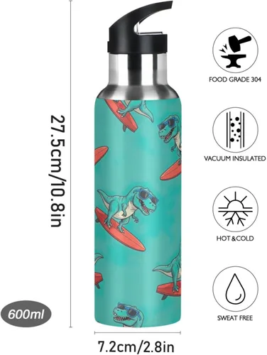 Miniatura 9 de Cute Funny Dinosaurs Green Stainless Steel Vacuum Insulated Water Bottle 32 Oz, BPA-Free Sport Water Bottle Leakproof Water Bottles